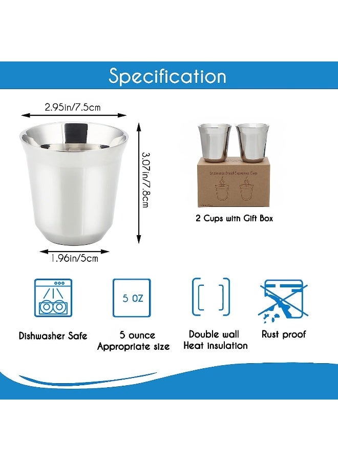 Easyworkz Stainless Steel Espresso Cup 2pcs Set Double Wall Insulated Metal Demitasse Cups 5 oz - Image 2